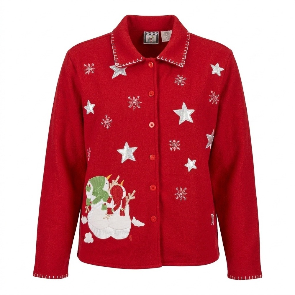 Vintage Coquette Christmas Snowman Wool Blend Jacket Large Cottagecore Holiday